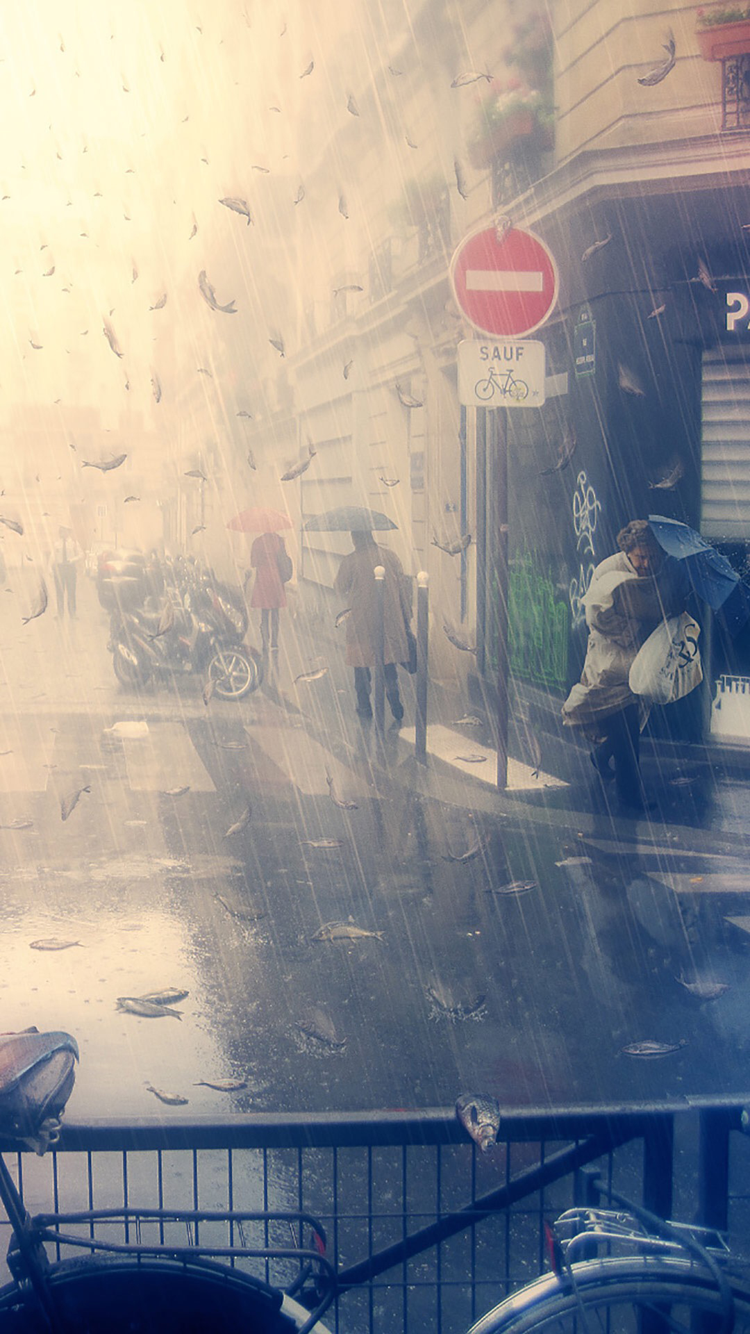 街道 城市 单车 街头 雨景
