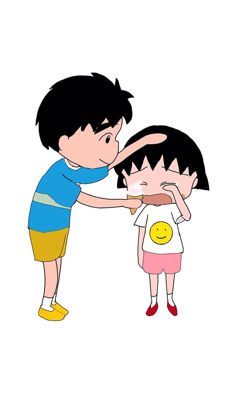 情侣壁纸 男孩安慰樱桃小丸子