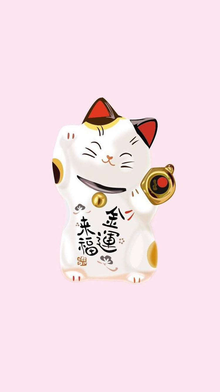 粉色背景 招财猫 金运来福