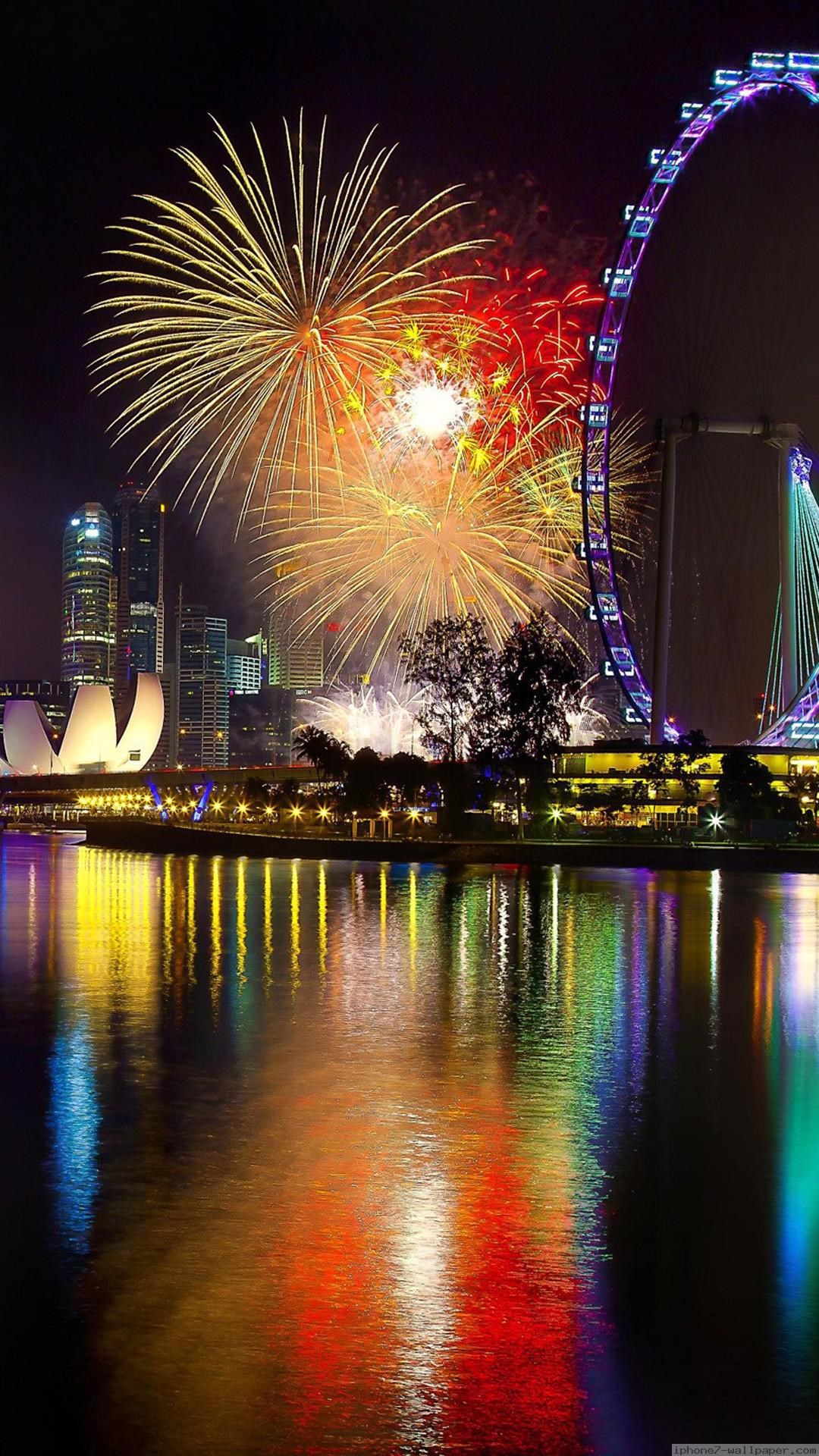 风景 城市 烟花 夜景 摩天轮
