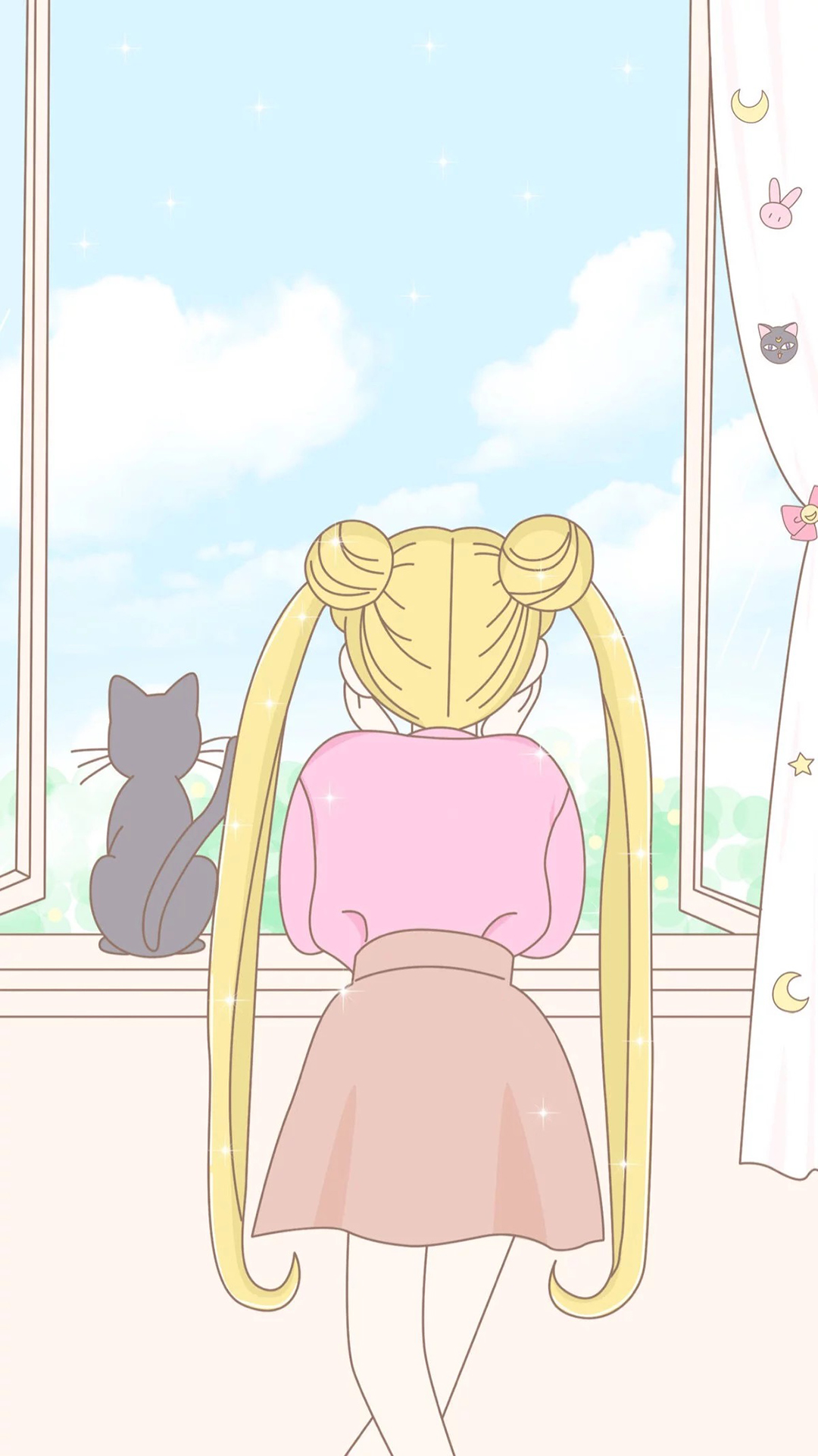 美少女战士 月野兔 日本 动画 背影 卡通 黑猫