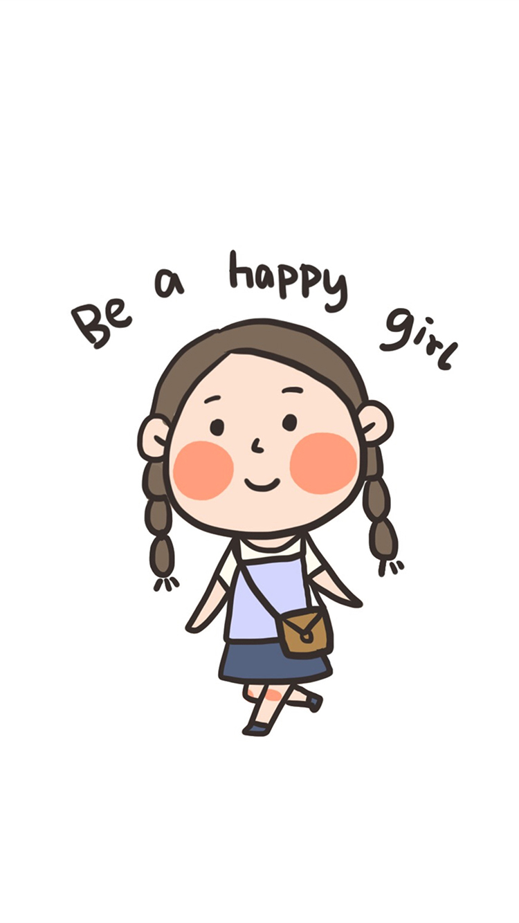 白色背景 卡通小女孩 be a happy girl