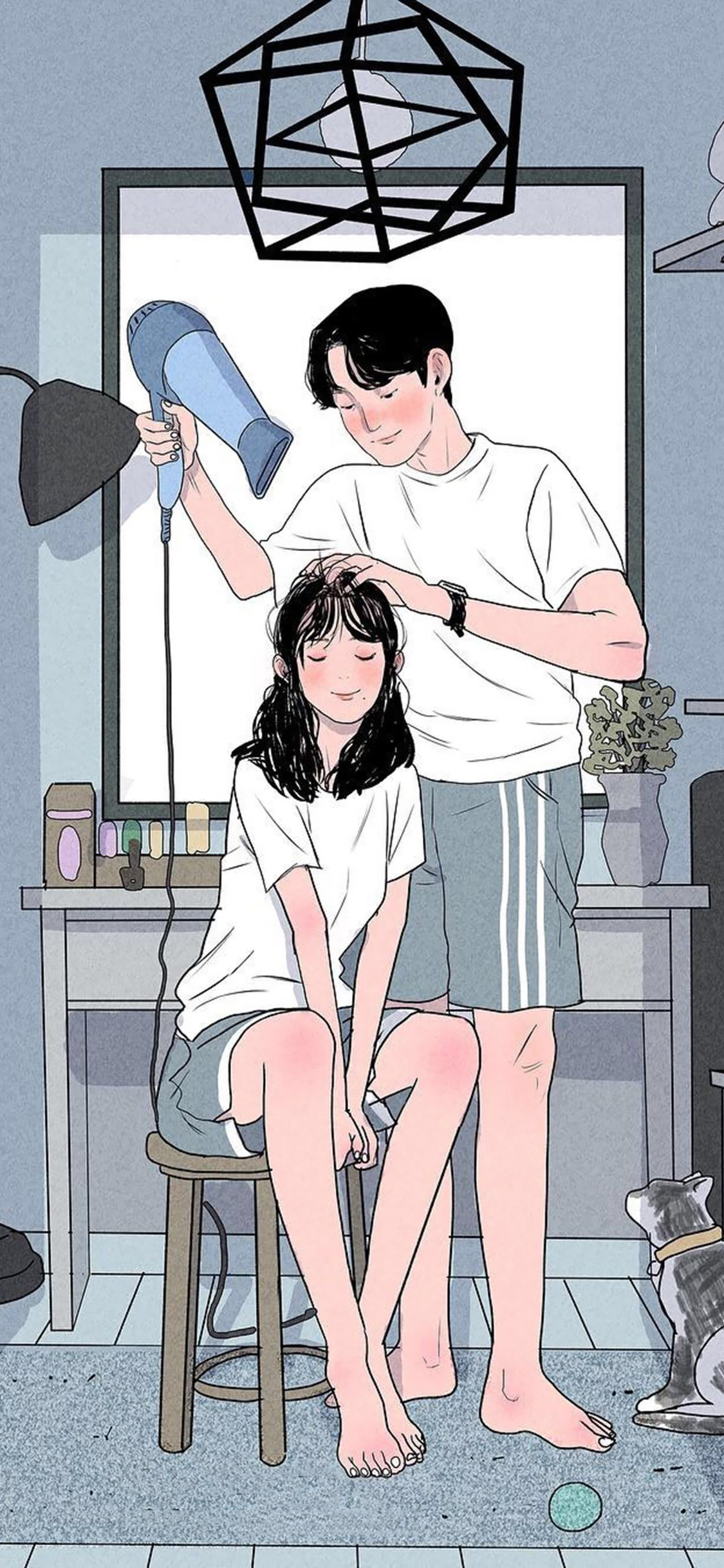 吹头发 情侣 爱情 浪漫