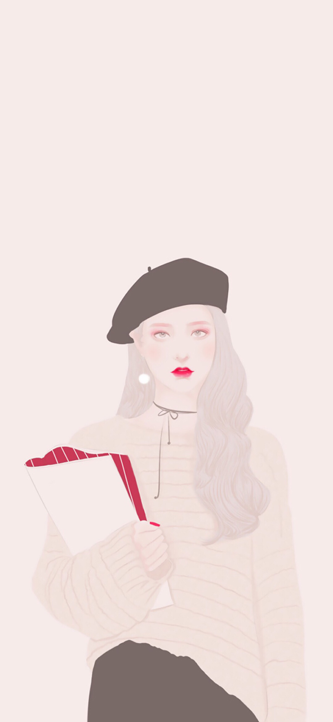 纯色背景 女孩 插画 红唇