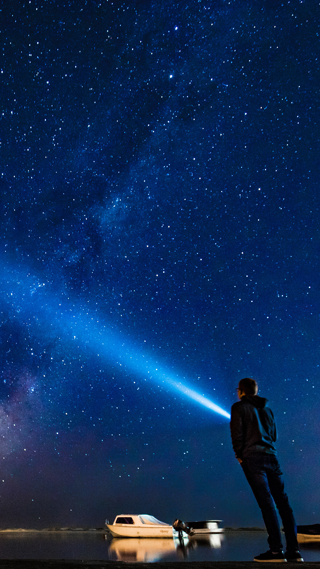 星空 人物 背影 射线