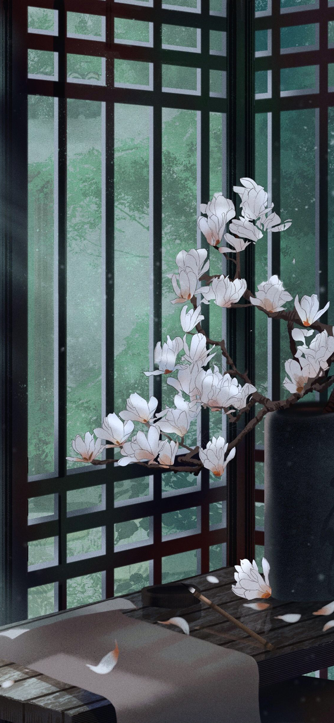 白玉兰 庭院 古风 绘画 案台 笔墨