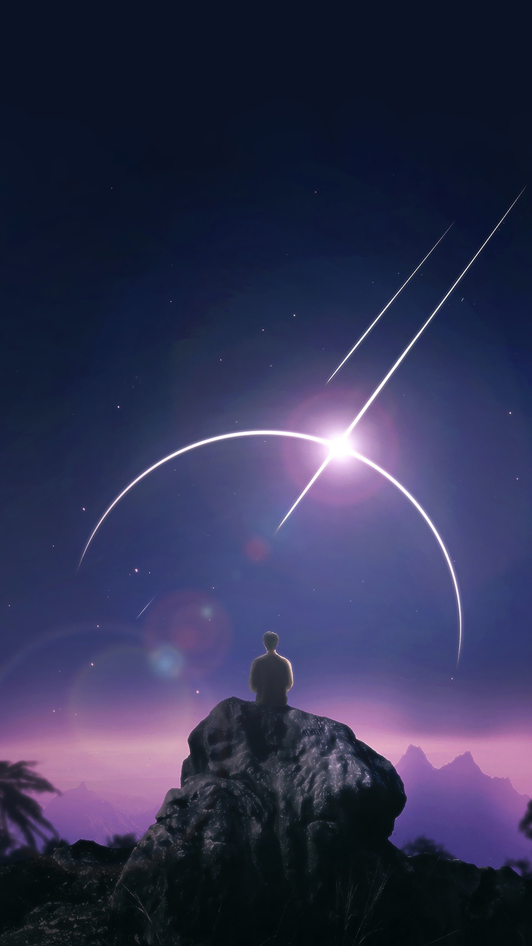背影 星空 夜晚 唯美 插画