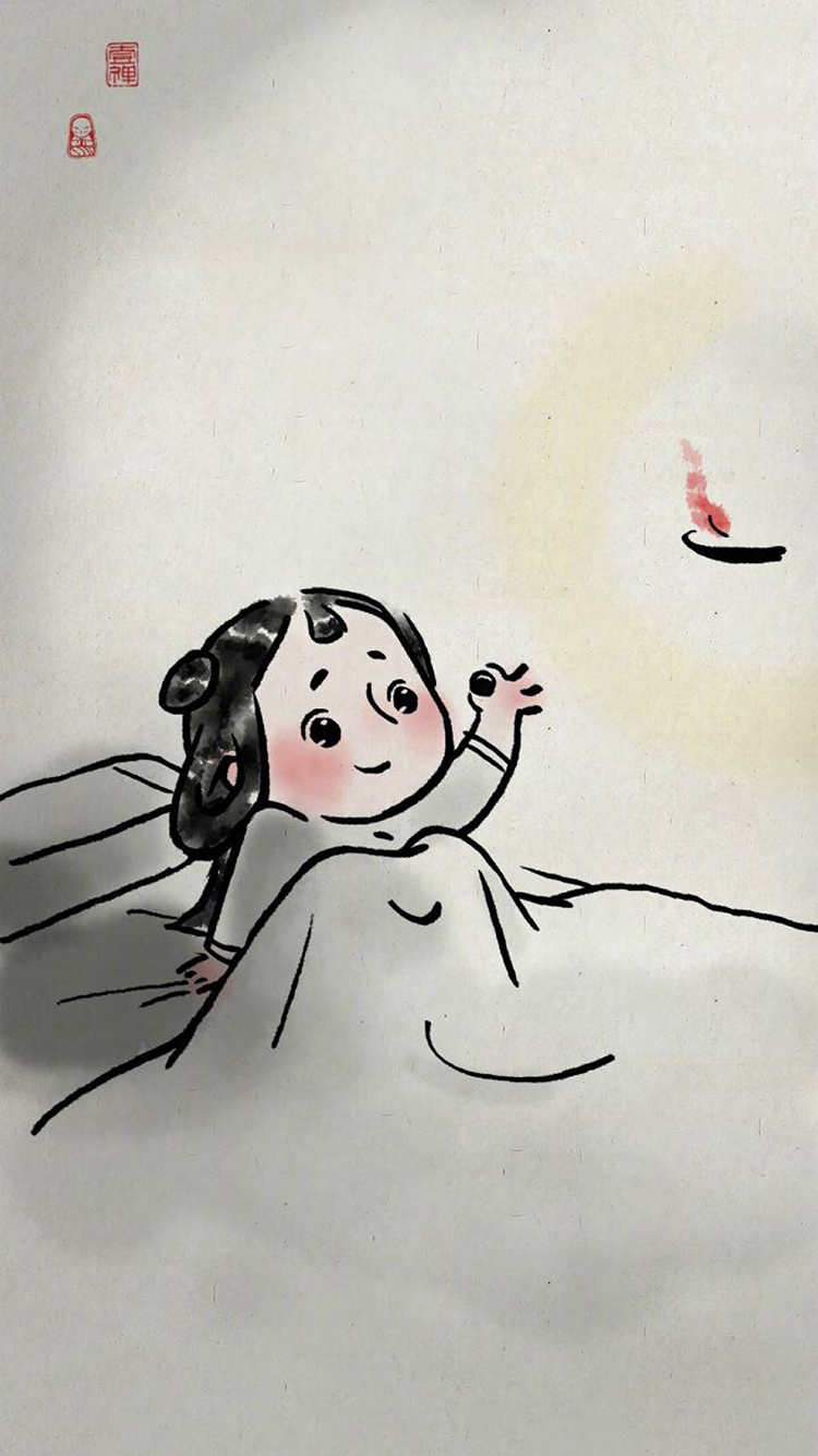 一禅小和尚 情侣插画 水墨 女孩