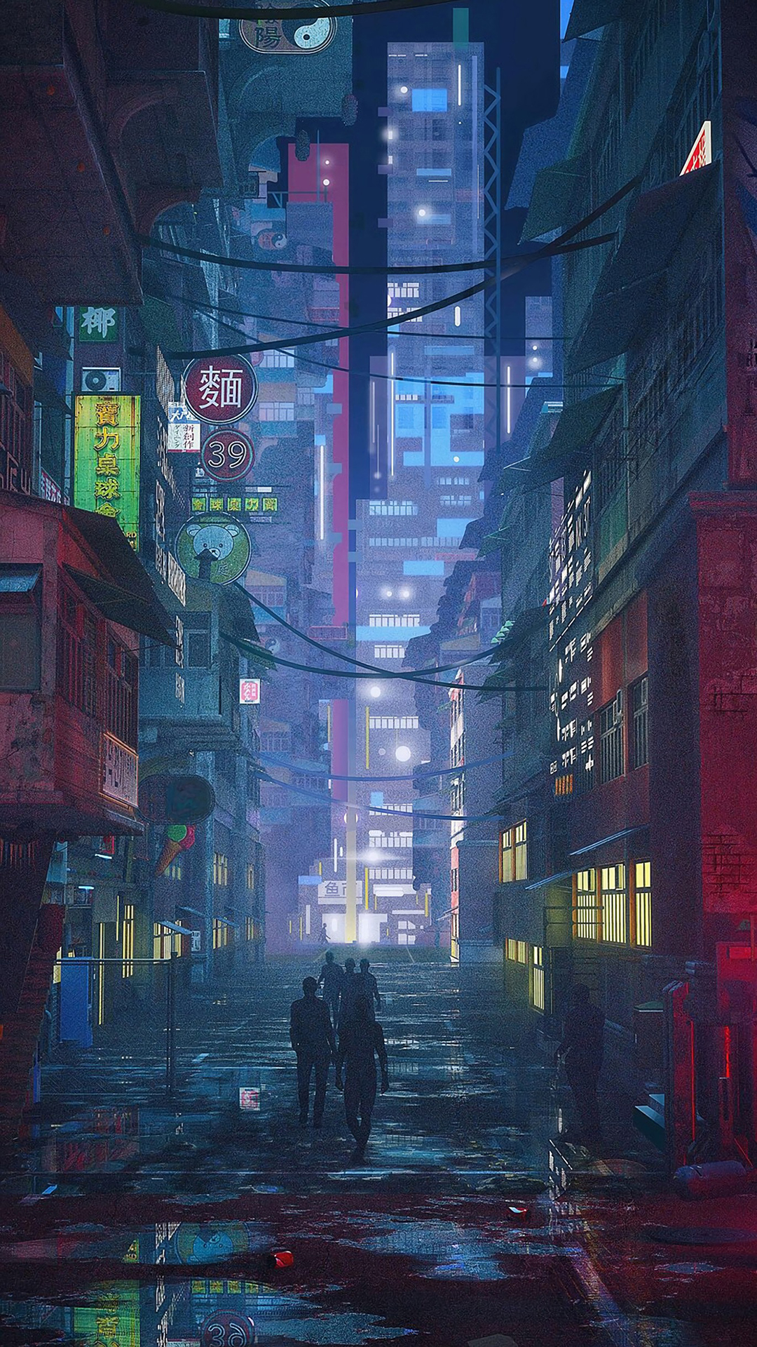 巷子 建筑 夜晚 街道 插画