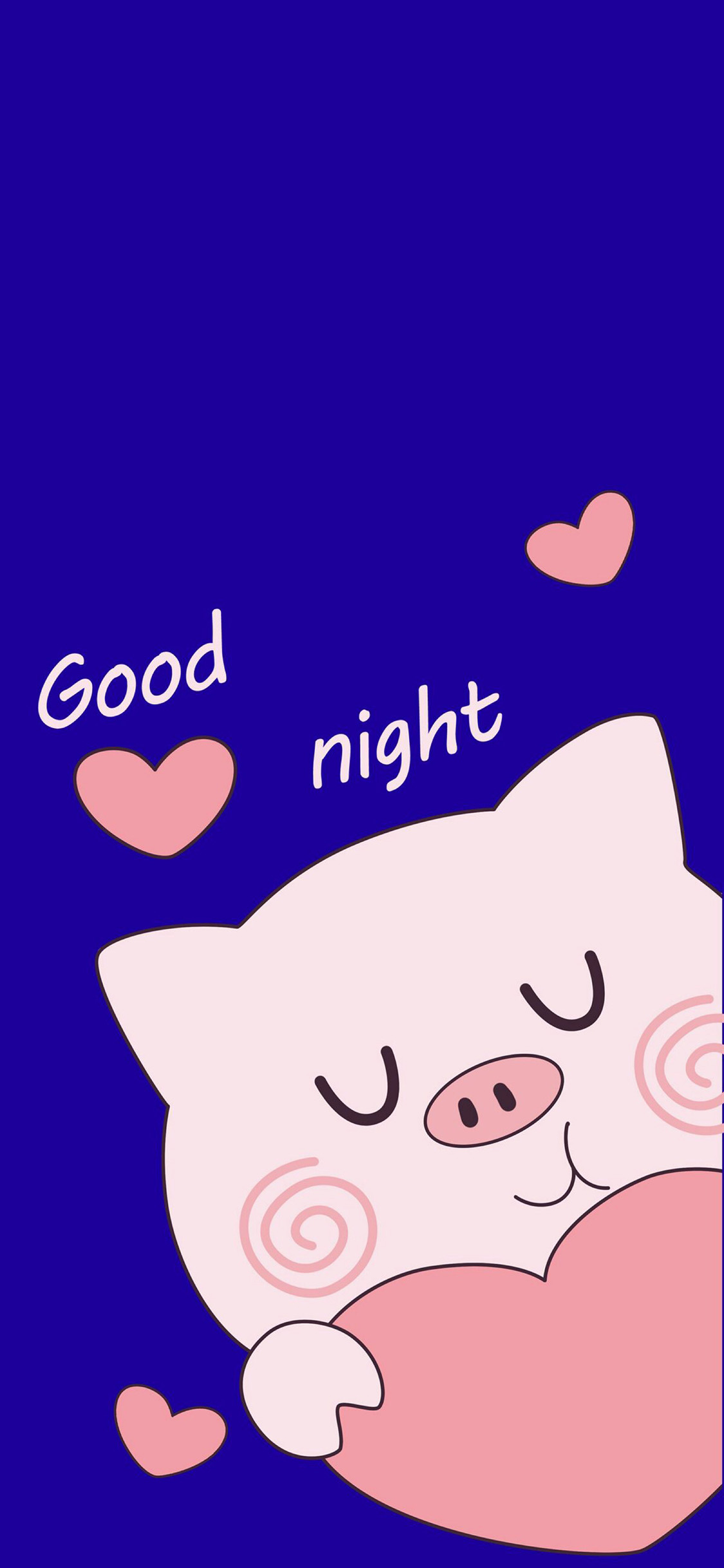 蓝色背景 卡通 猪猪 爱心 good night