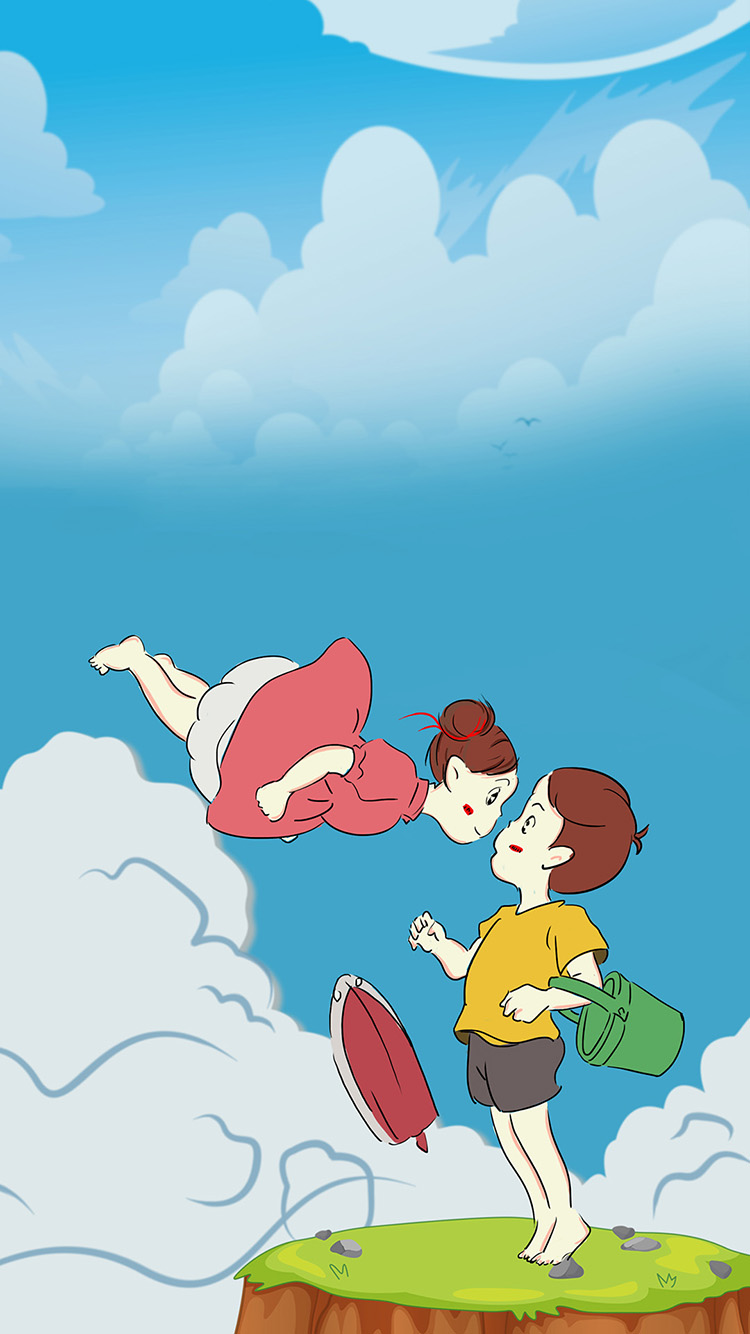 卡通 女孩 可乐 冰块 苹果手机高清壁纸 750x13